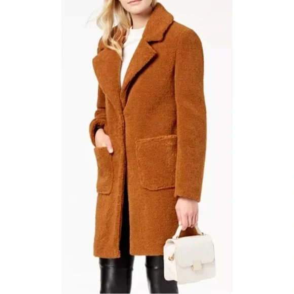 French Connection Faux‎ Fur Walker Teddy Coat in Cognac - Picture 2 of 6
